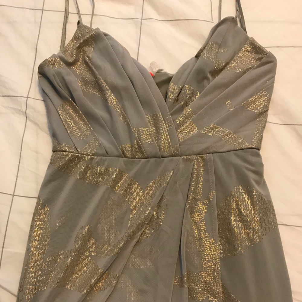 NWT Free People grey and gold cocktail dress